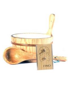 Finnish Sauna Bucket, Wooden Ladle and Sauna Thermometer/Hygrometer Kit
