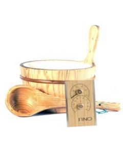 Wooden 1 Gallon Finnish Sauna Bucket, Matching Ladle, Thermometer/Hygrometer 