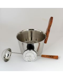 Luxury Finnish Sauna Bucket in Stainless Steel, Matching Ladle, Thermometer/Hygrometer