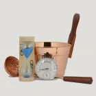 Luxury Finnish Sauna Bucket in Copper, Matching Ladle, Thermometer/Hygrometer and Sand Timer Kit