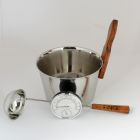 Luxury Finnish Sauna Bucket in Stainless Steel, Matching Ladle, Thermometer/Hygrometer