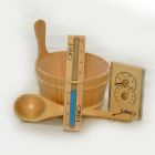Wooden 1 Gallon Finnish Sauna Bucket, Matching Ladle, Thermometer/Hygrometer and Sand Timer Kit