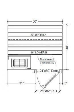 4x5 Clear Western Red Cedar Custom Sauna Kit Layout Shown with RIGHT Hinge Douglass Fir Sauna Door