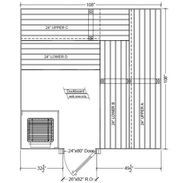 9x9 Clear Western Red Cedar Custom Sauna Kit